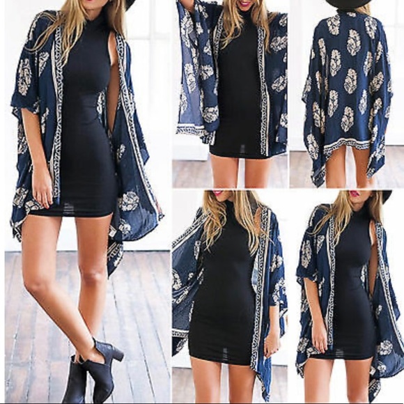 NWOT Beautiful Navy Bohemian Open Kimono - Picture 14 of 14